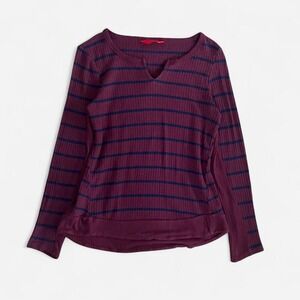 Red Blue Striped Sweater V-Neck Long Sleeve Women's Medium